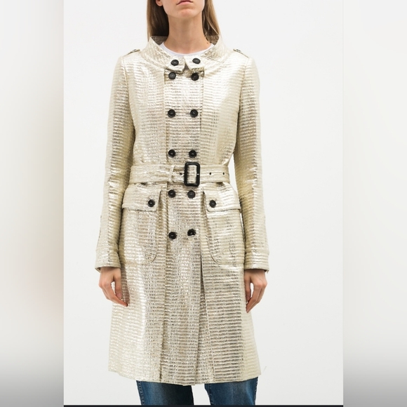 Burberry Prorsum Women's Trench Coat Jacket Gold Metallic  Italy XS 0 US 36 IT - Picture 3 of 16